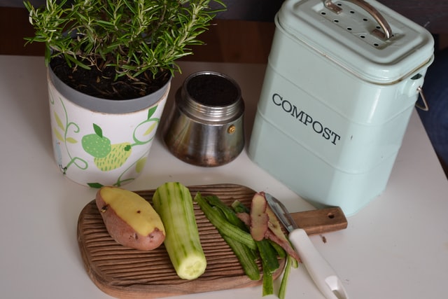 kitchen with compost bin